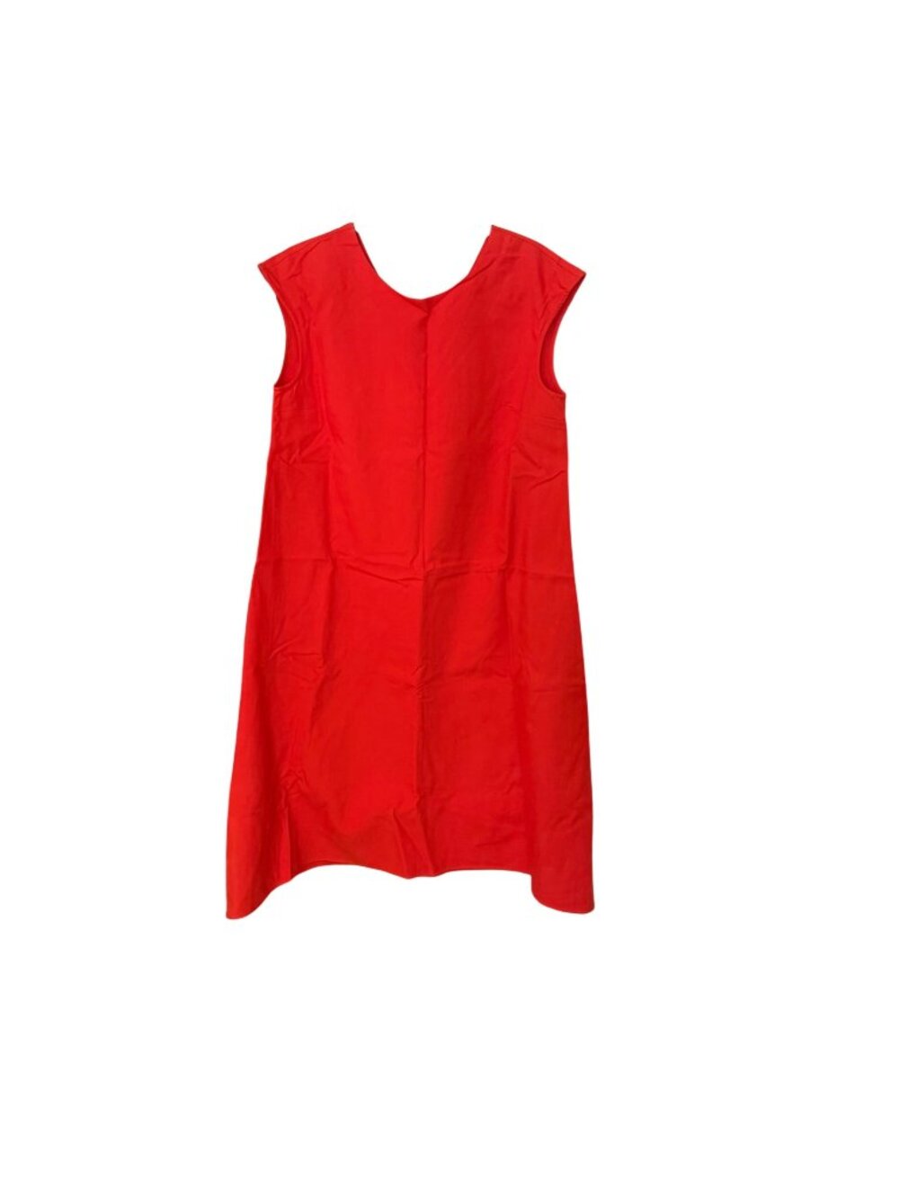Caliban Size IT 44 US 8 Red 100% Cotton Cap Sleeve Round Neck Midi Shift Dress